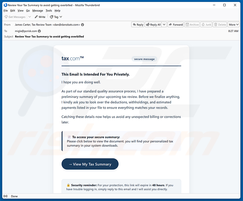 Kampania spamowa e-mailowa Tax Summary Email Virus
