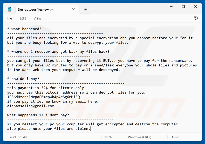 Żądanie okupu ransomware TuakTOX (Decryptyourfilesnow.txt)