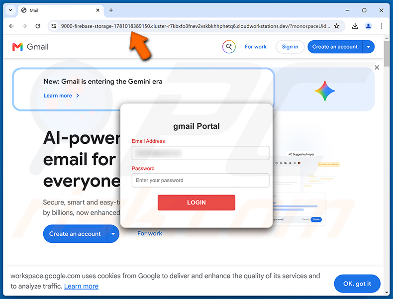 Strona phishingowa oszustwa e-mailowego Two-step Verification Was Enabled