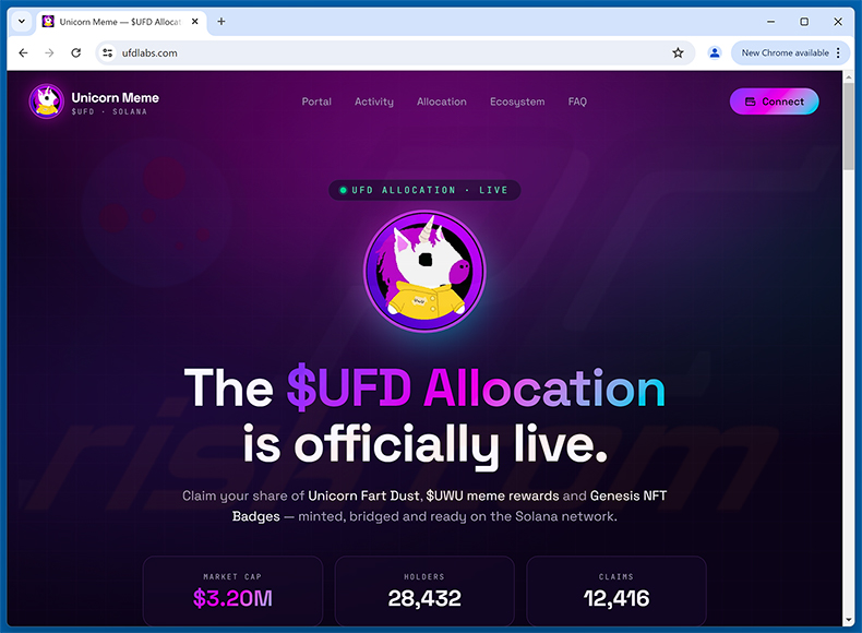 Strona internetowa Unicorn Fart Dust ($UFD) Allocation oszustwo (ufdlabs[.]com)