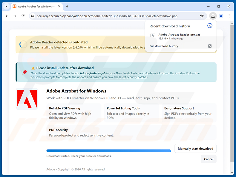 Złośliwa strona internetowa promowana przez kampanię spamową Adobe - Outstanding Invoices Email Virus