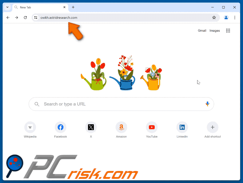 astridresearch.com porywacz przeglądarki przekierowujący do Bing (GIF)