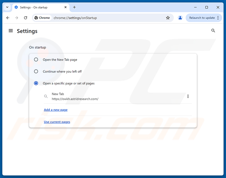 Usuwanie astridresearch.com ze strony głównej Google Chrome