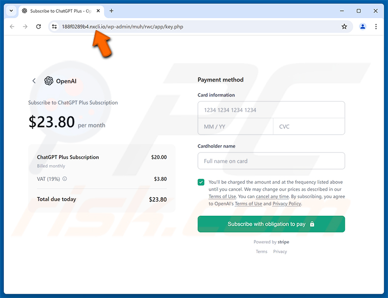 Strona phishingowa ChatGPT Payment Reminder oszustwo e-mailowe