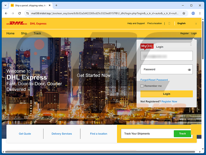 DHL Express - Parcel Sent To Your Home Address oszustwo e-mailowe strona phishingowa