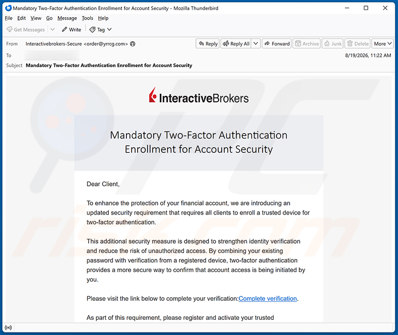 Kampania spamowa Interactive Brokers Two-Factor Authentication oszustwo e-mailowe