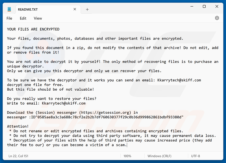 Żądanie okupu ransomware KarryTech (README.TXT)