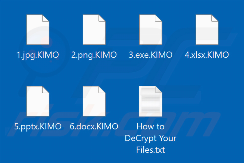 Pliki zaszyfrowane przez ransomware KIMO (rozszerzenie .KIMO)