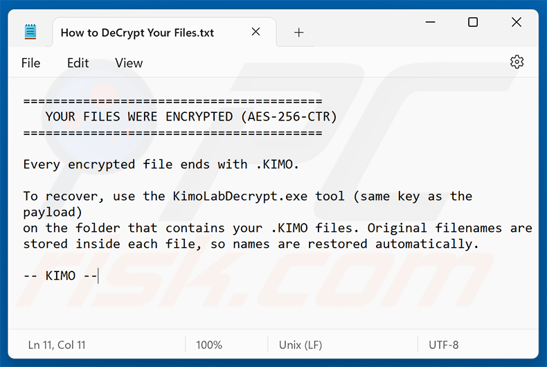 Żądanie okupu ransomware KIMO (How to DeCrypt Your Files.txt)