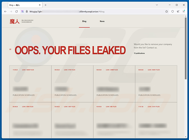 Strona do wycieku danych ransomware MAJINAHANASHI