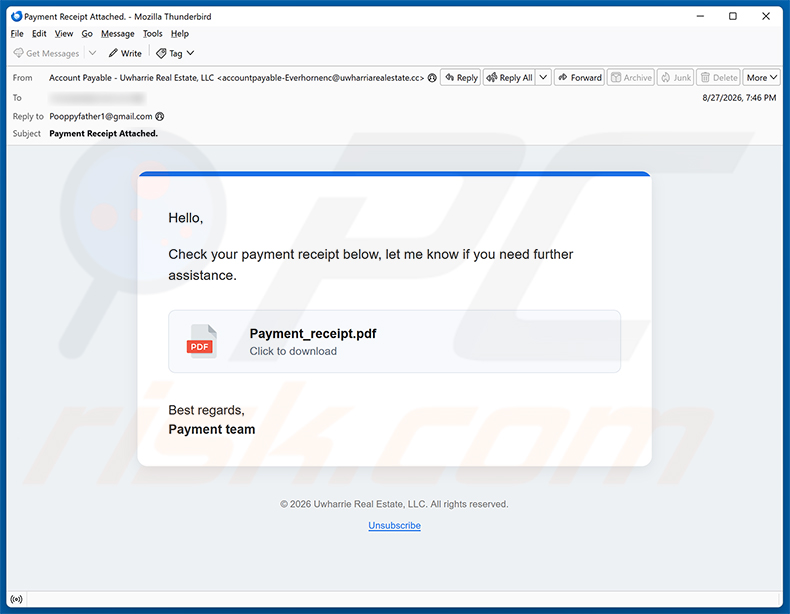 Kampania spamowa Payment Receipt Email Scam