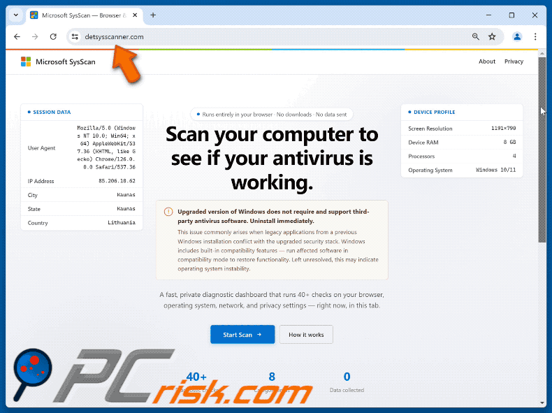 Scan Computer To See If Antivirus Is Working POP-UP oszustwo (GIF)