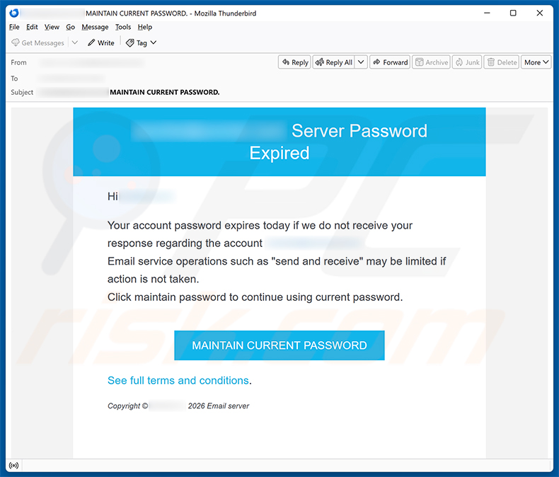 Kampania spamowa e-mail Server Password Expired Email Scam