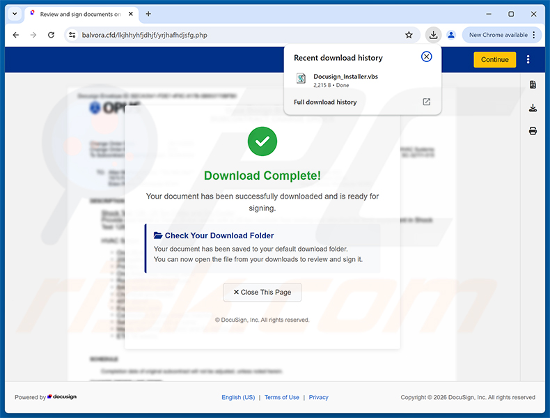 Złośliwa strona internetowa promowana przez kampanię spamową Action Required: Signature Pending