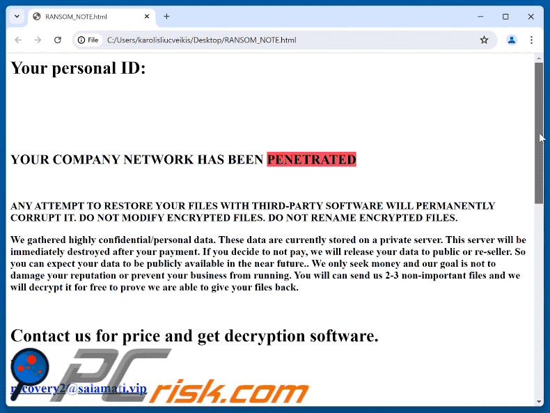 Żądanie okupu Altair Ransomware (RANSOM_NOTE.html)