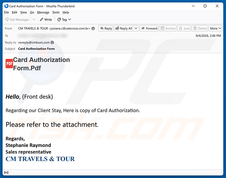 Kampania spamowa e-mailowa Card Authorization Form Email Scam