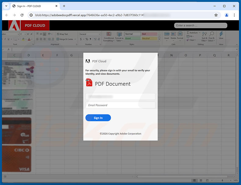 Strona phishingowa Card Authorization Form Email Scam