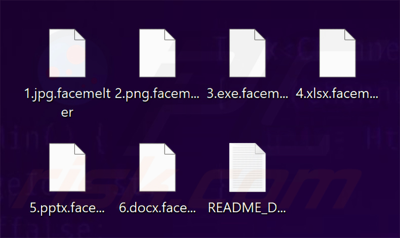 Pliki zaszyfrowane przez ransomware Face Melter (rozszerzenie .facemelter)