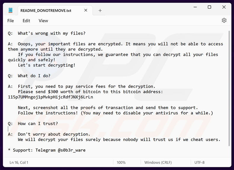 Żądanie okupu ransomware Face Melter (README_DONOTREMOVE.txt)
