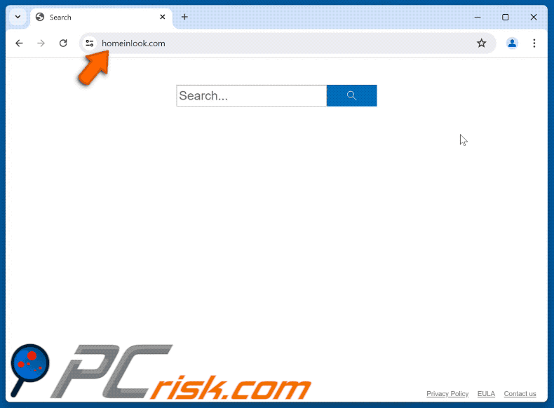 homeinlook.com porywacz przeglądarki przekierowujący do Bing (GIF)