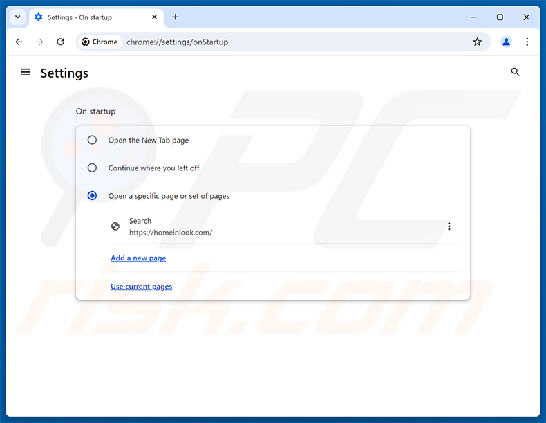 Usuwanie homeinlook.com ze strony domowej Google Chrome