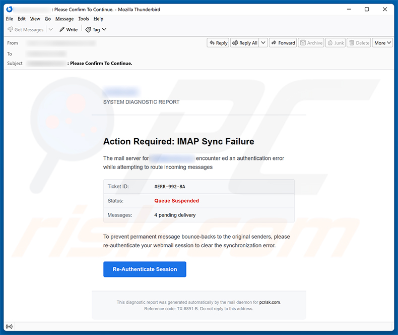 Oszustwo e-mailowe IMAP Sync Failure