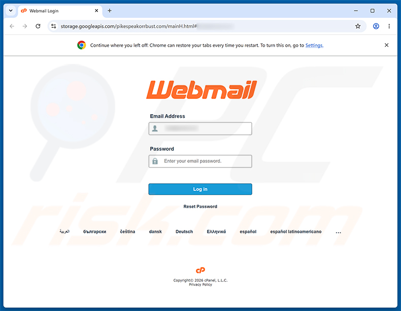 Strona phishingowa oszustwa e-mailowego IMAP Sync Failure