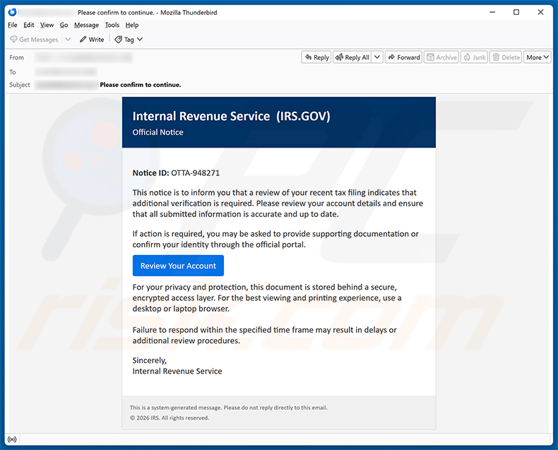 Wirus e-mailowy IRS Account Detail Verification