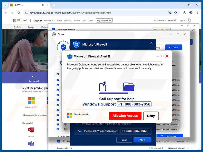 Oszustwo POP-UP Microsoft Firewall Alert