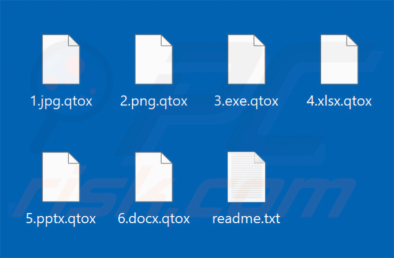 Pliki zaszyfrowane przez qTox Ransomware (rozszerzenie .qtox)