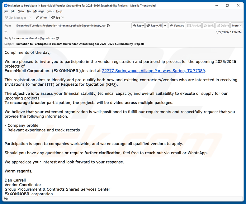 Vendor Registration And Partnership Process kampania spamowa e-mail
