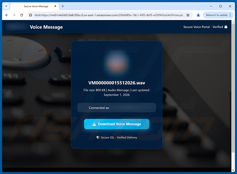 Strona phishingowa Voicemail Notification Email Scam