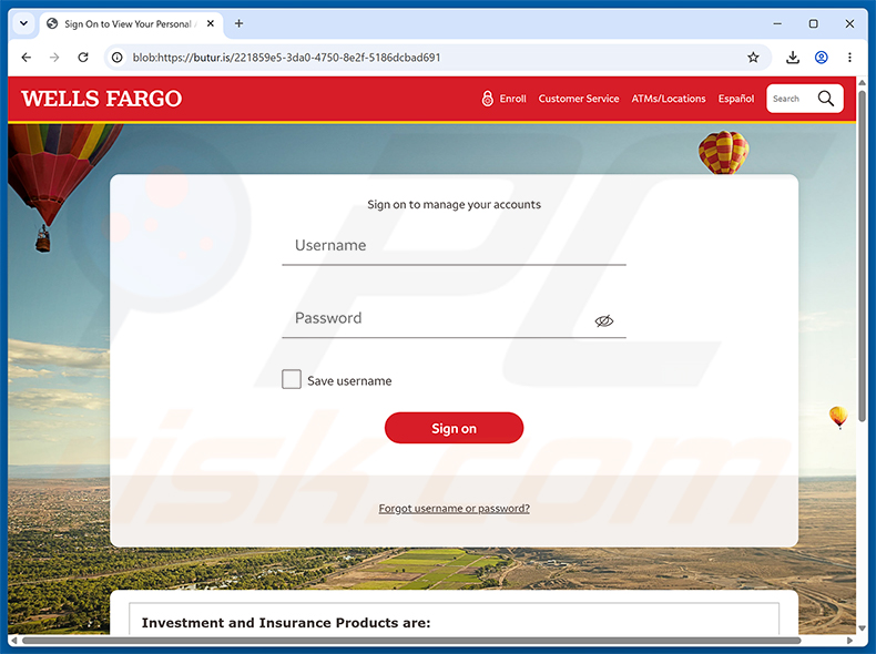Strona phishingowa Wells Fargo - Disputed Payment Reversal