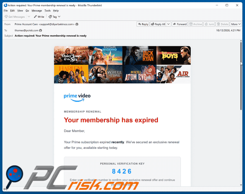 Amazon Prime Subscription Expired oszustwo e-mailowe