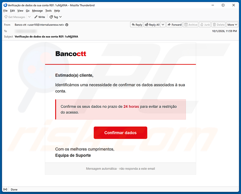 Banco CTT oszustwo e-mailowe - kampania spamowa