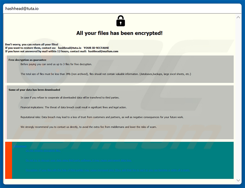 Notatka z żądaniem okupu ransomware Has w oknie pop-up