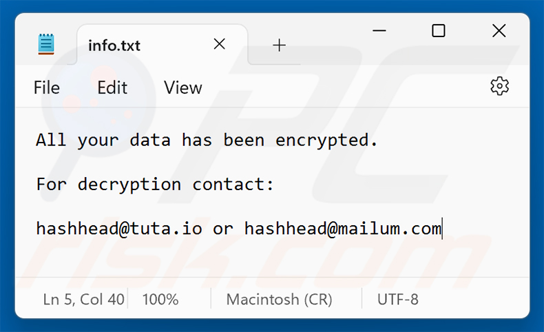 Notatka z żądaniem okupu ransomware Has (info.txt)