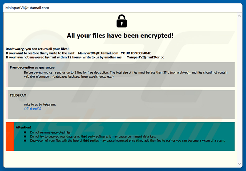 Żądanie okupu w oknie pop-up ransomware MAIN
