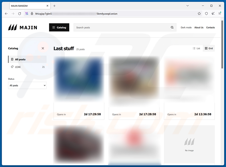 Strona z wyciekami danych MAJIN ransomware w sieci Tor