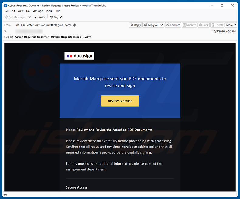 Kampania spamowa PDF Documents To Review And Sign