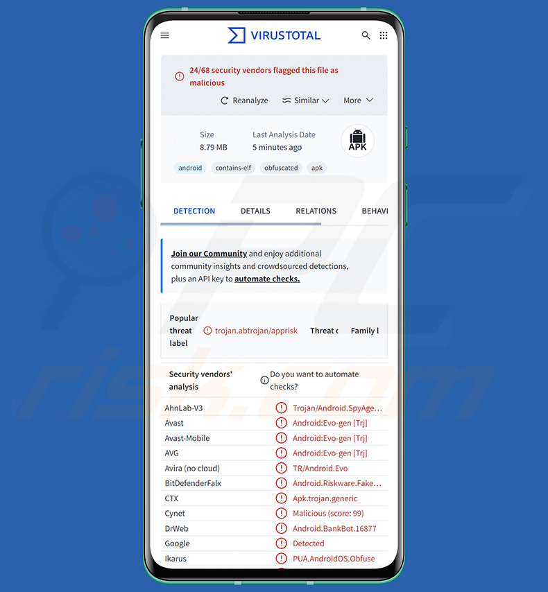 Wykrycia trojana bankowego RemControl w serwisie VirusTotal