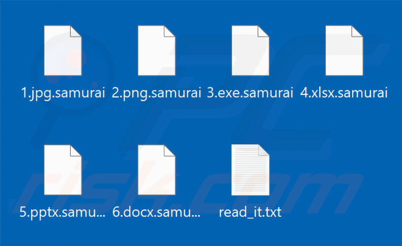 Pliki zaszyfrowane przez ransomware SAMURAI-SEC (rozszerzenie .samurai)