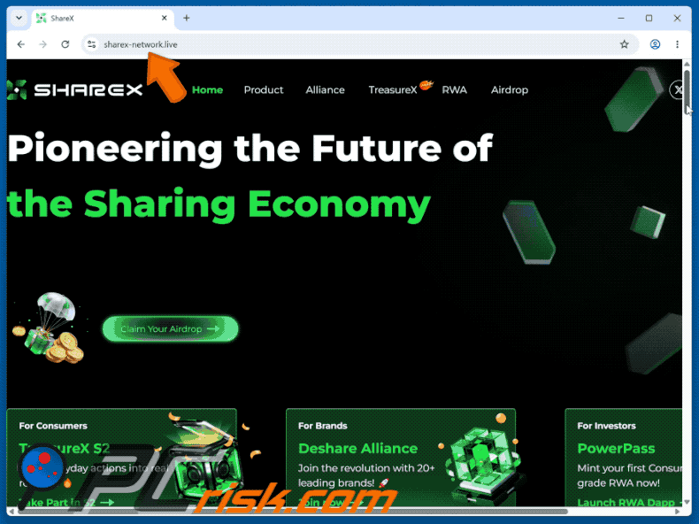 Wygląd ShareX Airdrop oszustwo (GIF)