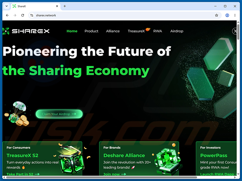 ShareX Airdrop oszustwo - prawdziwa witryna (sharex.network)
