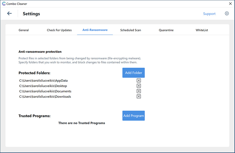 Combo Cleaner dla Windows - Moduł antyransomware