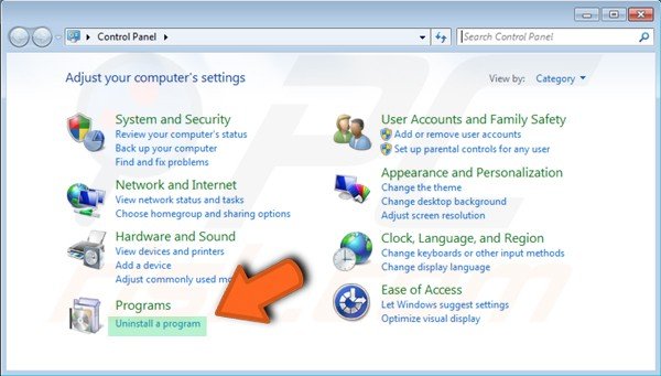 Panel sterowania Windows 7 - odinstaluj program