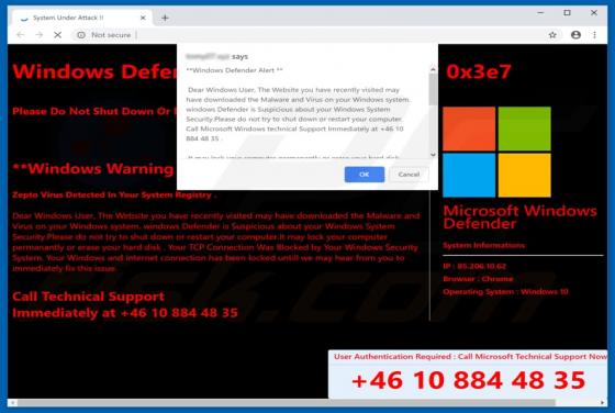 Oszustwo POP-UP Windows Defender Alert (0x3e7)