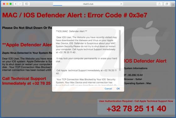 Oszustwo POP-UP IOS /MAC Defender Alert (Mac)