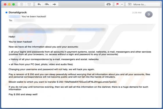 Oszustwo e-mailowe You've Been Hacked!