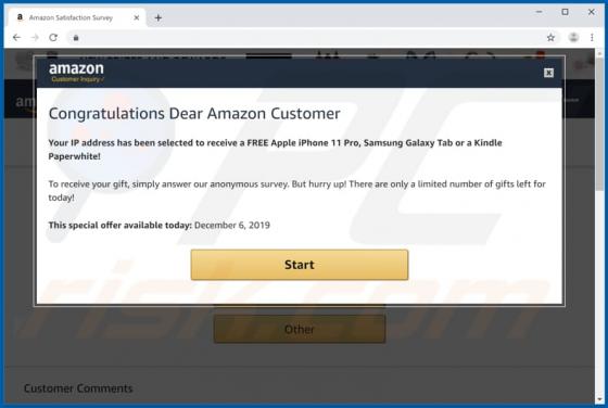 Oszustwo POP-UP Congratulations Dear Amazon Customer